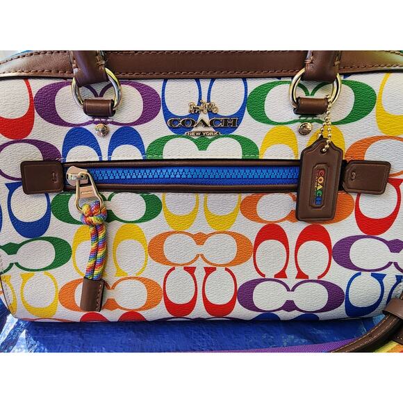 AUTHENTIC COACH ROWAN PVC LEATHER TRIM SATCHEL BAG PURSE 2488 RAINBOW/PRIDE - Picture 2 of 8